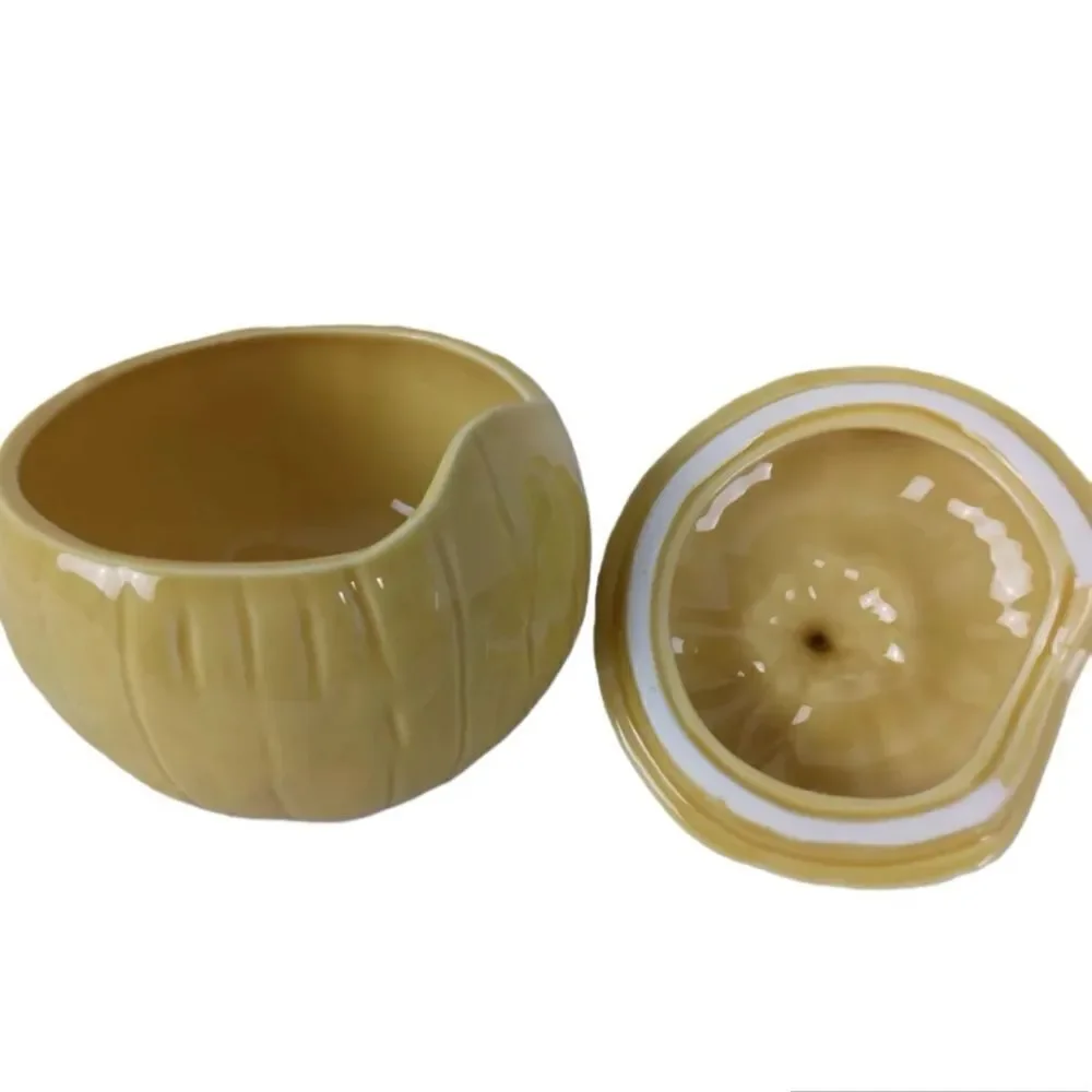 Crate And Barrel B Eigen Harvest Yellow Pumpkin 3 Cup Ceramic Soup Bowl & Lid!